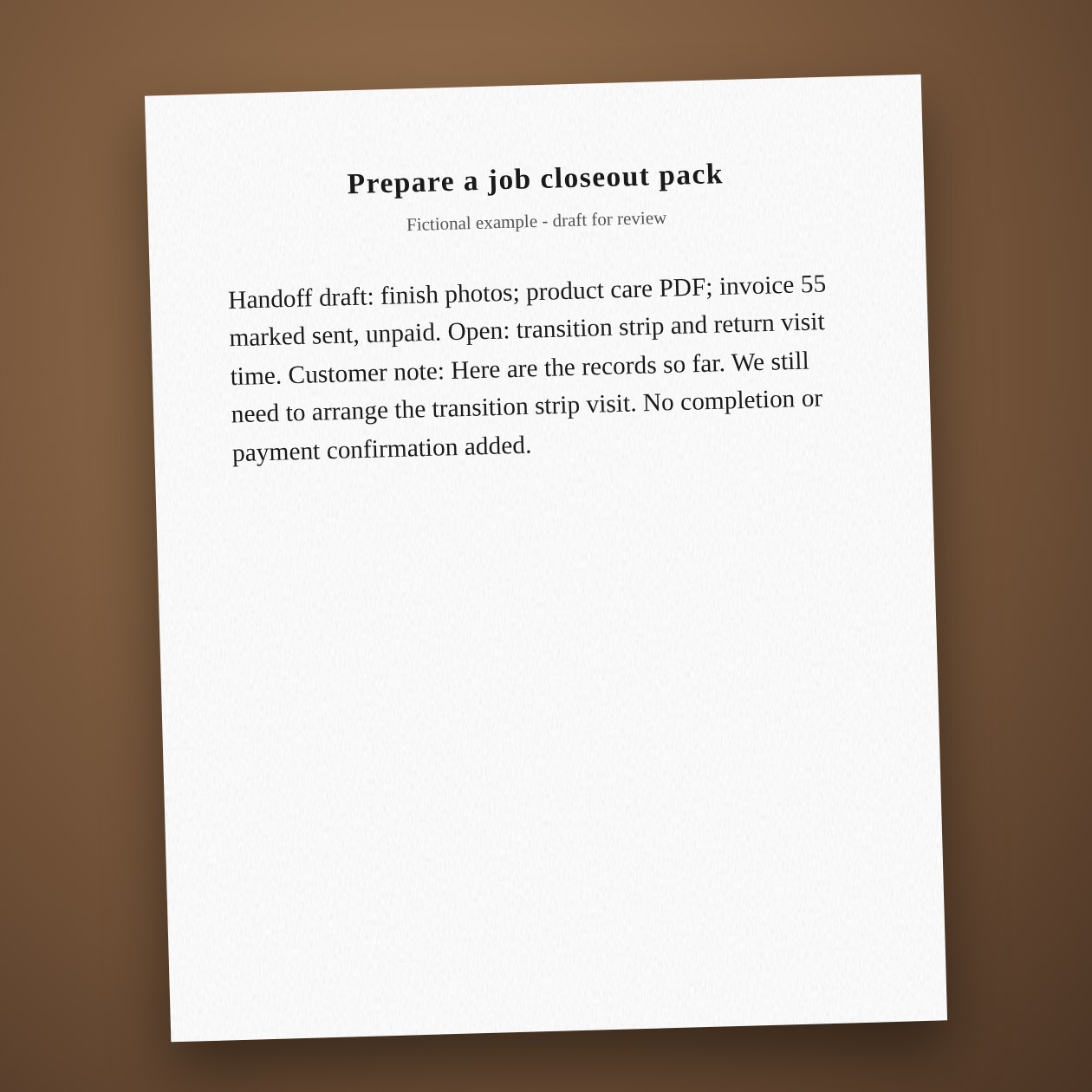 Lo que recibe: Un índice con trabajo terminado, pendientes, enlaces y una nota breve para el cliente.